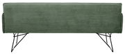 Rückansicht einer grünen 3-Sitzer-Solobank mit Metallbeinen.