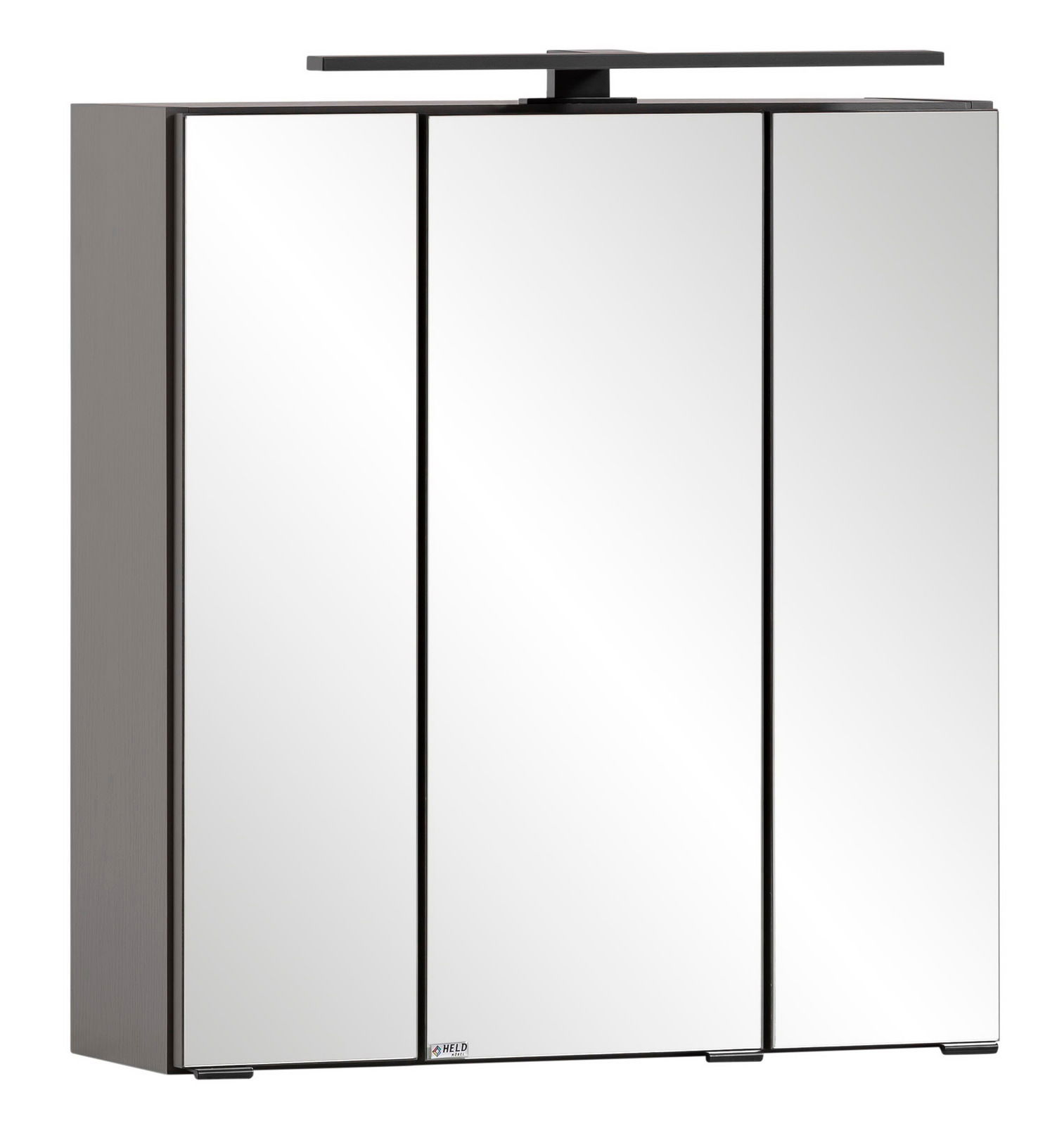 Moderner Spiegelschrank mit drei Türen und integrierter Beleuchtung, Frontalansicht