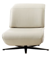 Moderne crèmekleurige fauteuil met zwarte draaivoet, vooraanzicht