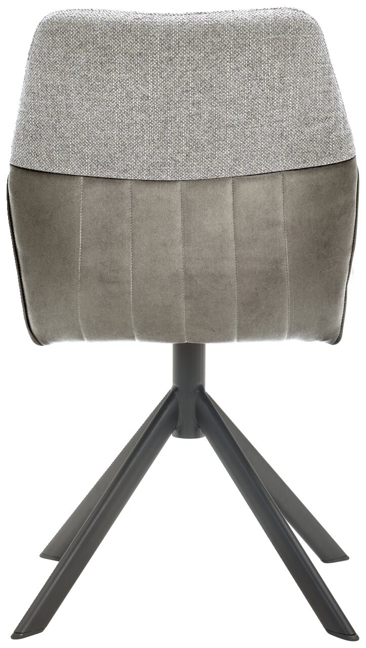 Valdera Stuhl CORDOBA Rückansicht eines modernen Stuhls mit grauem Stoffbezug und schwarzem Metallgestell.