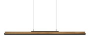 Moderne LED-Pendelleuchte mit Holz- und Metallelementen, seitliche Perspektive