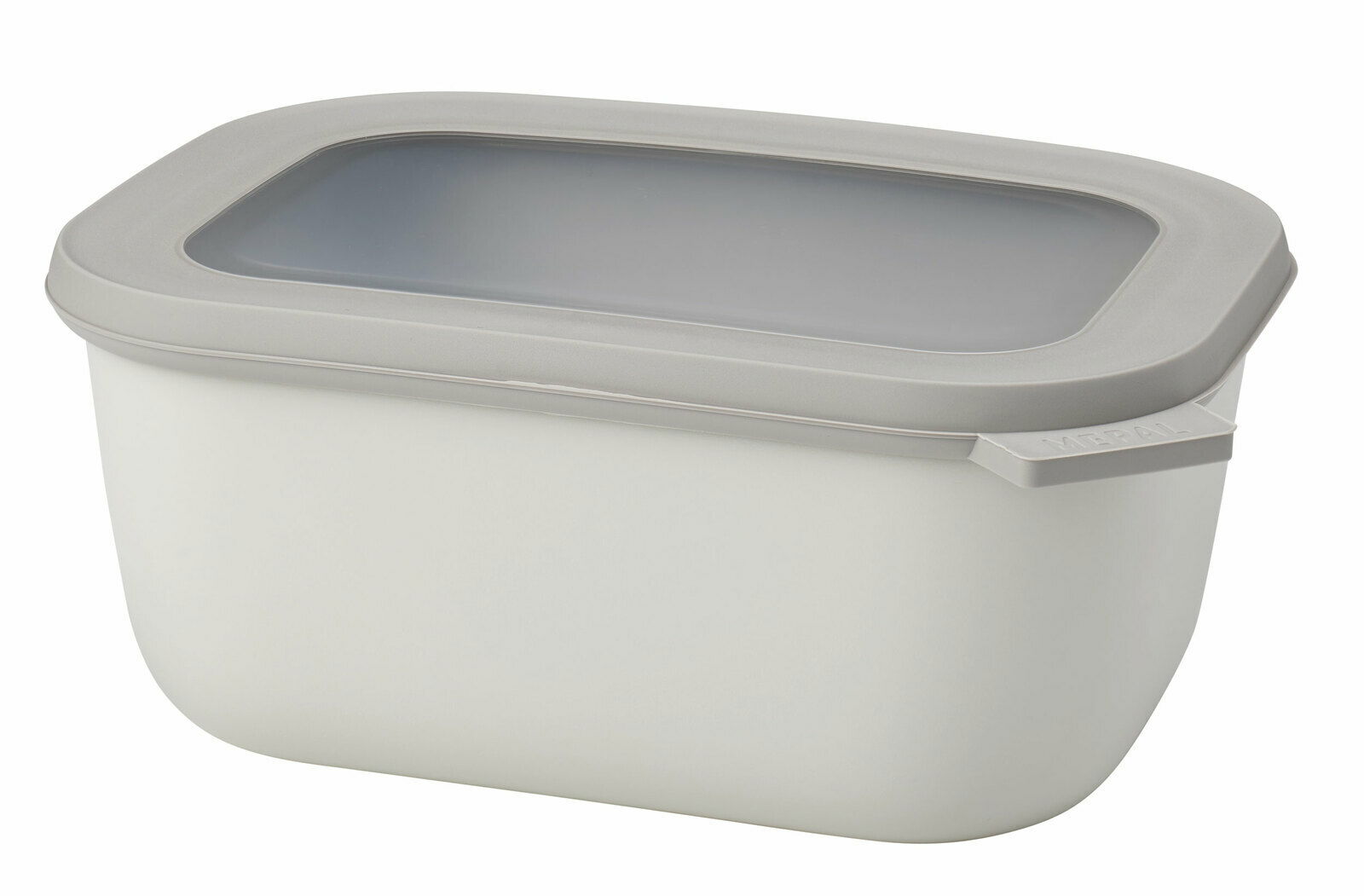 Rechteckige Multischüssel Cirqula mit grauem Deckel, seitliche Perspektive