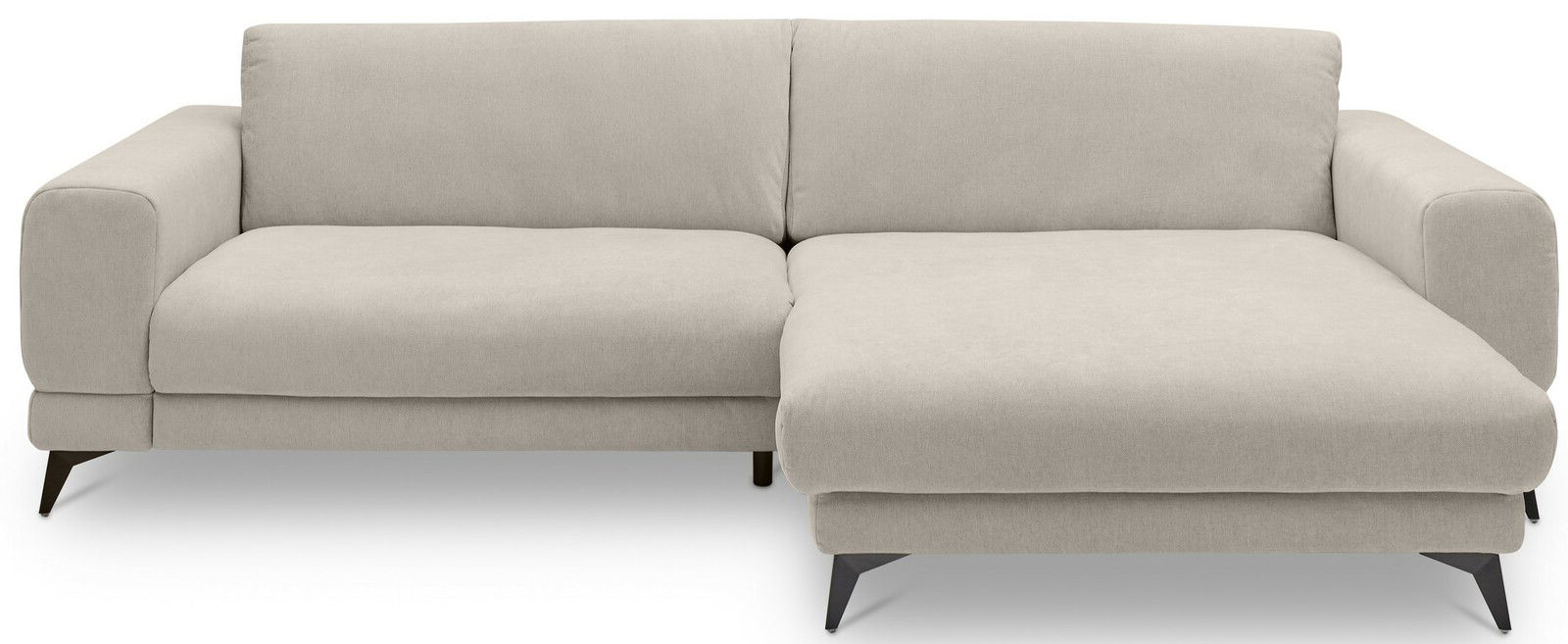 Beige Ecksofa mit rechter Ottomane, Vorderansicht