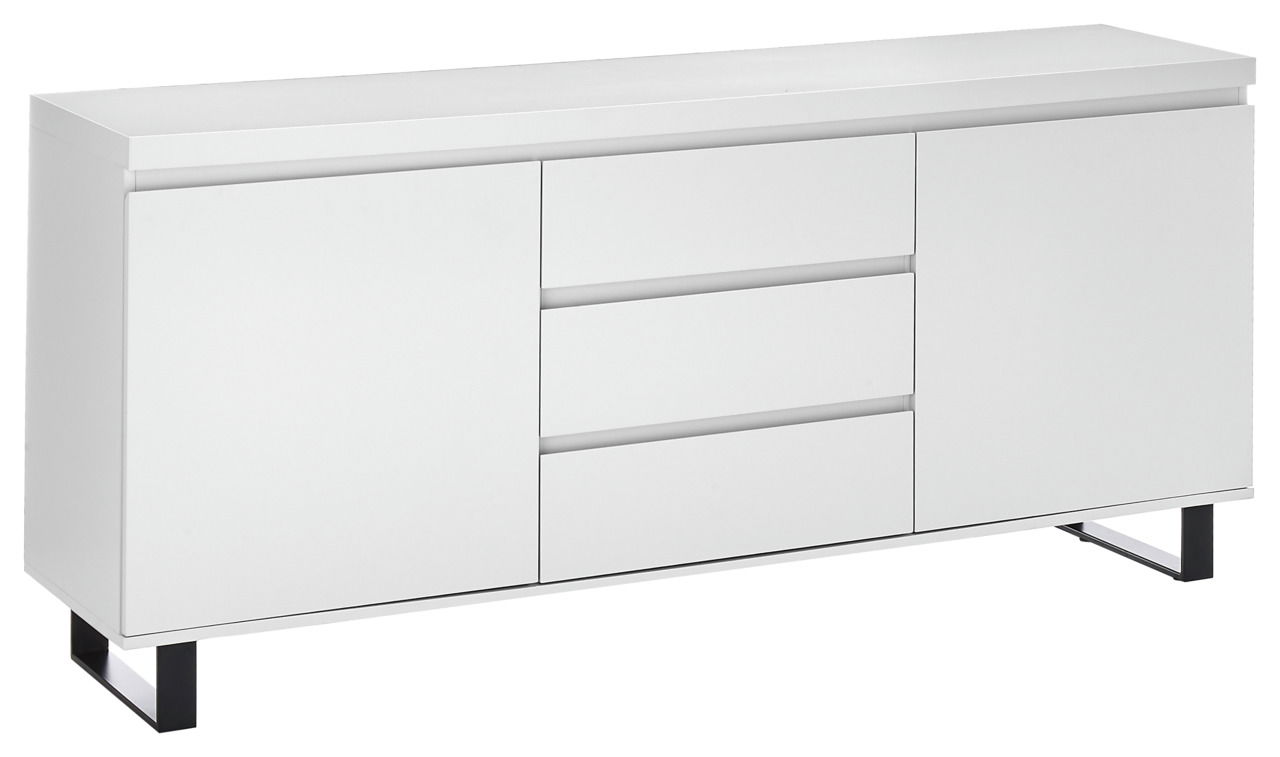 XORA Sideboard AUSTIN Weißes Sideboard mit zwei Türen und drei Schubladen, seitliche Perspektive