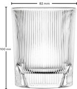 Hochwertiges Whiskyglas mit geriffeltem Design, 82 mm Durchmesser, 100 mm Höhe, Frontalansicht