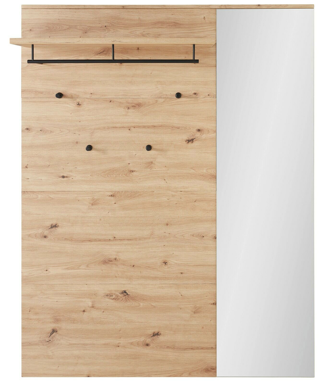 Garderoben-Set aus Holz mit Spiegel, Haken und Ablage, Frontalansicht