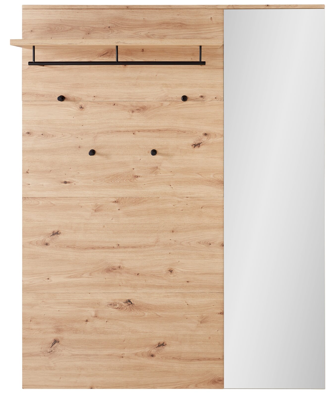 Garderoben-Set aus Holz mit Spiegel, Haken und Ablage, Frontalansicht