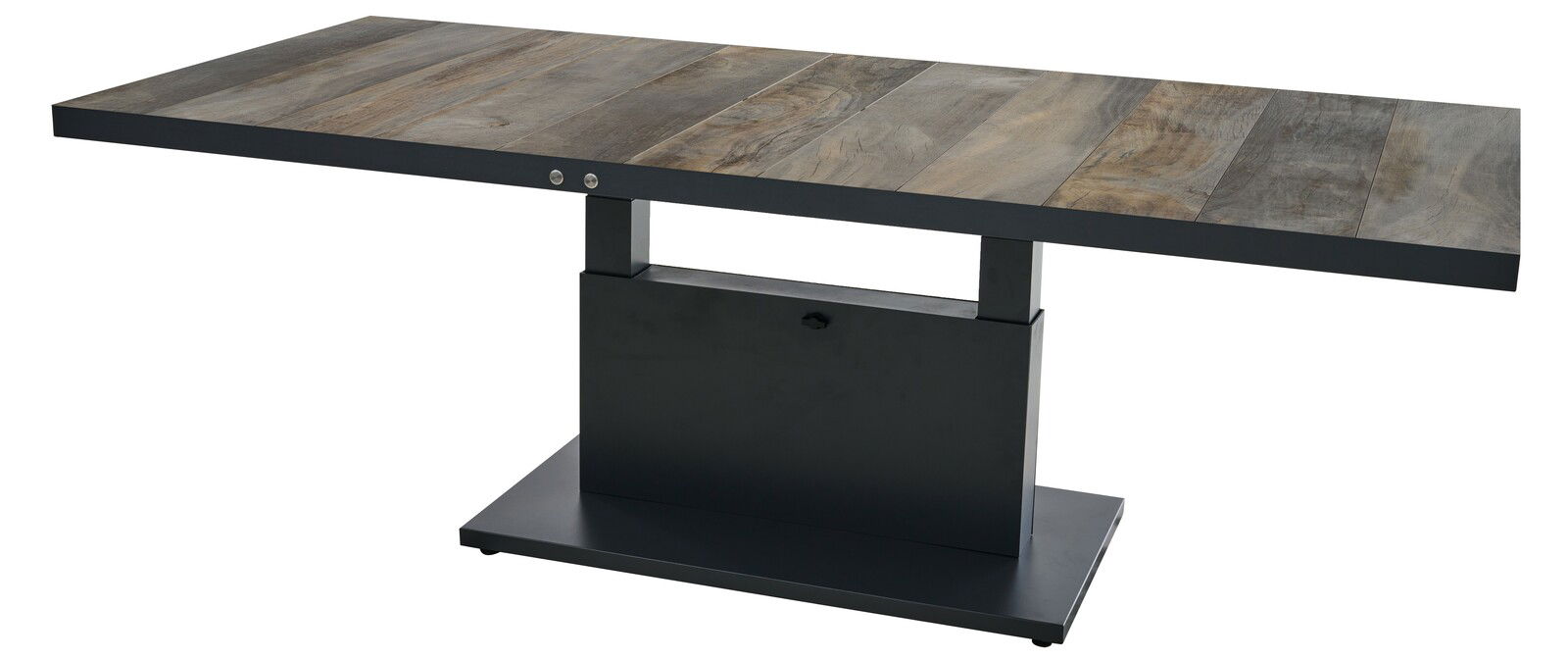 Siena Garden Garten E-Lifttisch TALINA+ Moderner Garten E-Lifttisch mit Holzoptik-Tischplatte, seitliche Perspektive