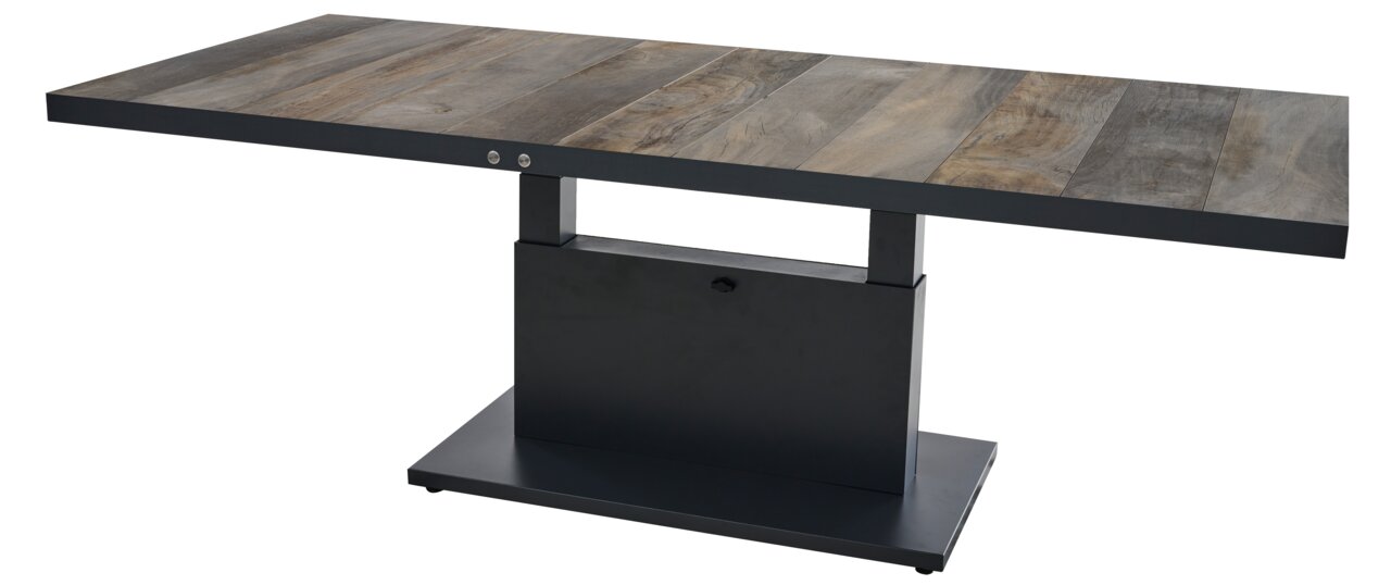Siena Garden Garten E-Lifttisch TALINA+ Moderner Garten E-Lifttisch mit Holzoptik-Tischplatte, seitliche Perspektive