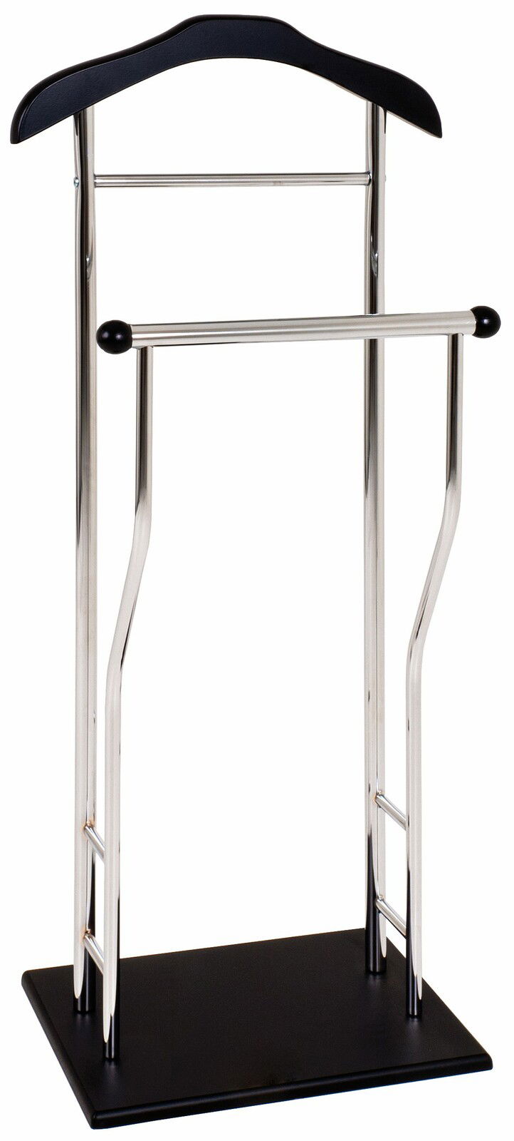 Herrendiener aus Metall mit schwarzem Holzdetail, frontal abgebildet.