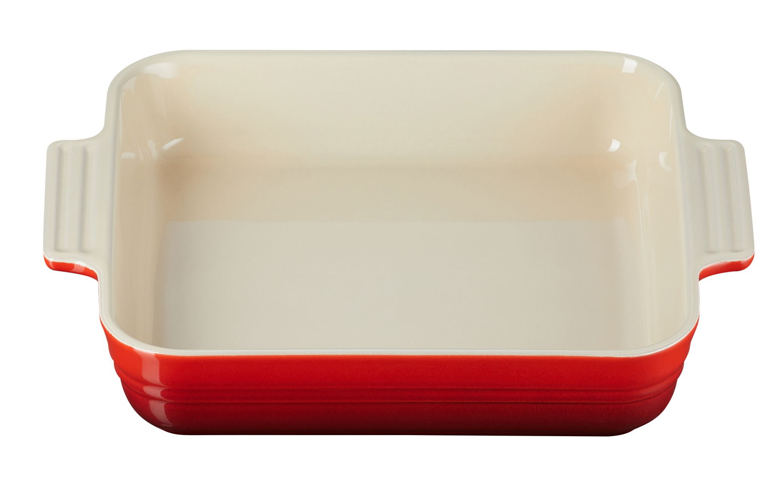 Rote rechteckige Auflaufform von Le Creuset, Ansicht von oben