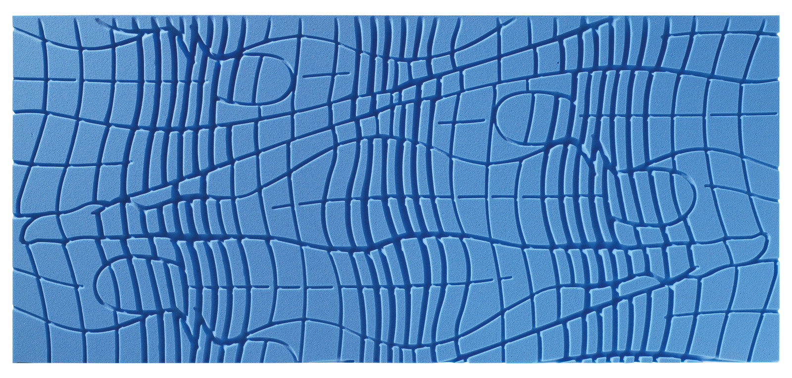 Nahaufnahme einer blauen Gel-Kaltschaummatratze mit einem komplexen, wellenförmigen Muster.