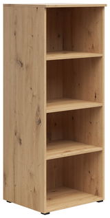 Holzregal mit vier offenen Fächern, seitliche Perspektive