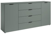 Graues XL-Sideboard mit vier Schubladen und zwei Türen, seitliche Perspektive