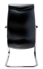 Rückansicht eines schwarzen Schwingstuhls mit verchromtem Gestell