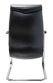 Rückansicht eines schwarzen Schwingstuhls mit verchromtem Gestell