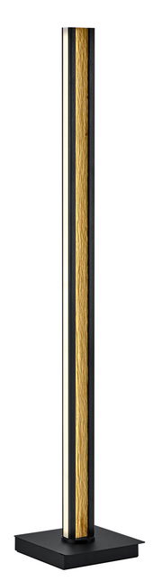 LED-Stehleuchte mit schwarzem Rahmen und goldener Struktur, frontal betrachtet.