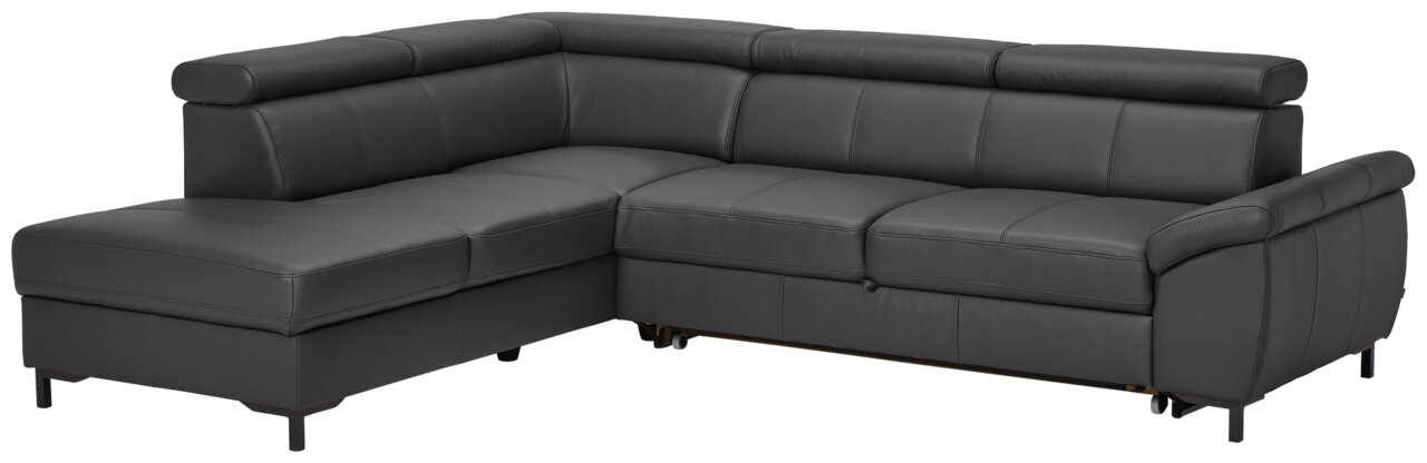 Stylife Ecksofa LENO 2.0 Eckgarnitur in dunklem Leder, perspektivisch von vorne links fotografiert