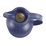 Blaue Isolierkanne SAMBA 1,5l aus der Vogelperspektive, mit sichtbarem Deckel und Griff.