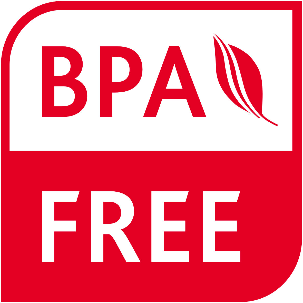 BPA-frei Logo in Rot und Weiß, Vorderansicht