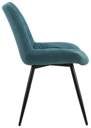 Moderner Stuhl mit grünem Stoffbezug und schwarzen Metallbeinen, Seitenansicht