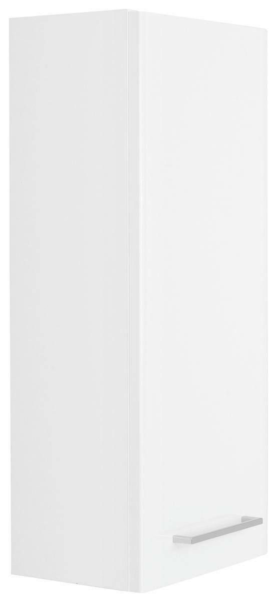 Weißer Wandschrank mit silbernem Griff, seitliche Perspektive