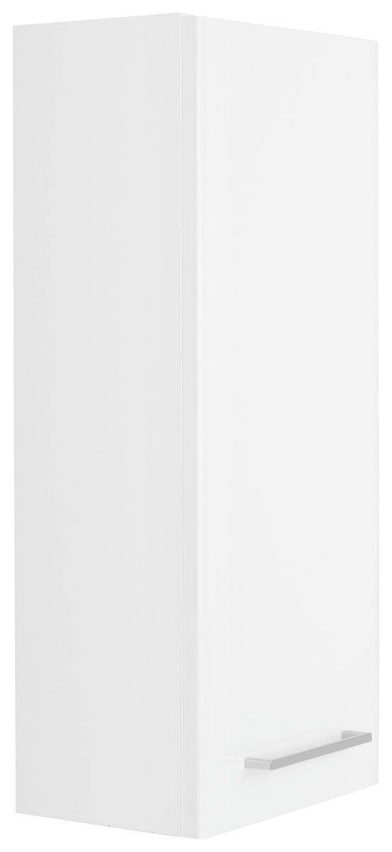 Weißer Wandschrank mit silbernem Griff, seitliche Perspektive