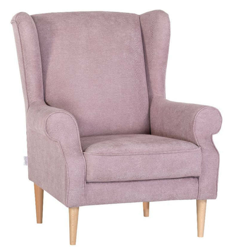 Ohrensessel in rosa Stoffbezug, Vorderansicht