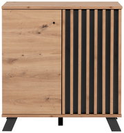 Moderne Kommode aus Holz mit schwarzem Streifenmuster, Frontalansicht