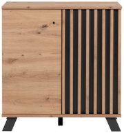 Moderne Kommode aus Holz mit schwarzem Streifenmuster, Frontalansicht
