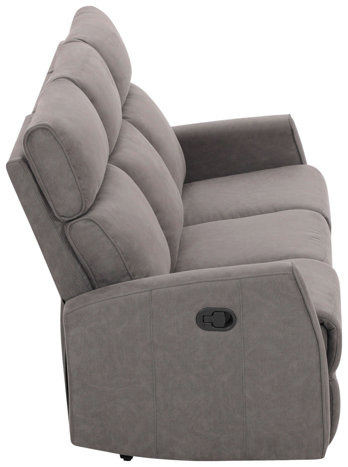 Graues 3-Sitzer-Sofa XORA Polster LIAN, Seitenansicht mit verstellbarer Rückenlehne.