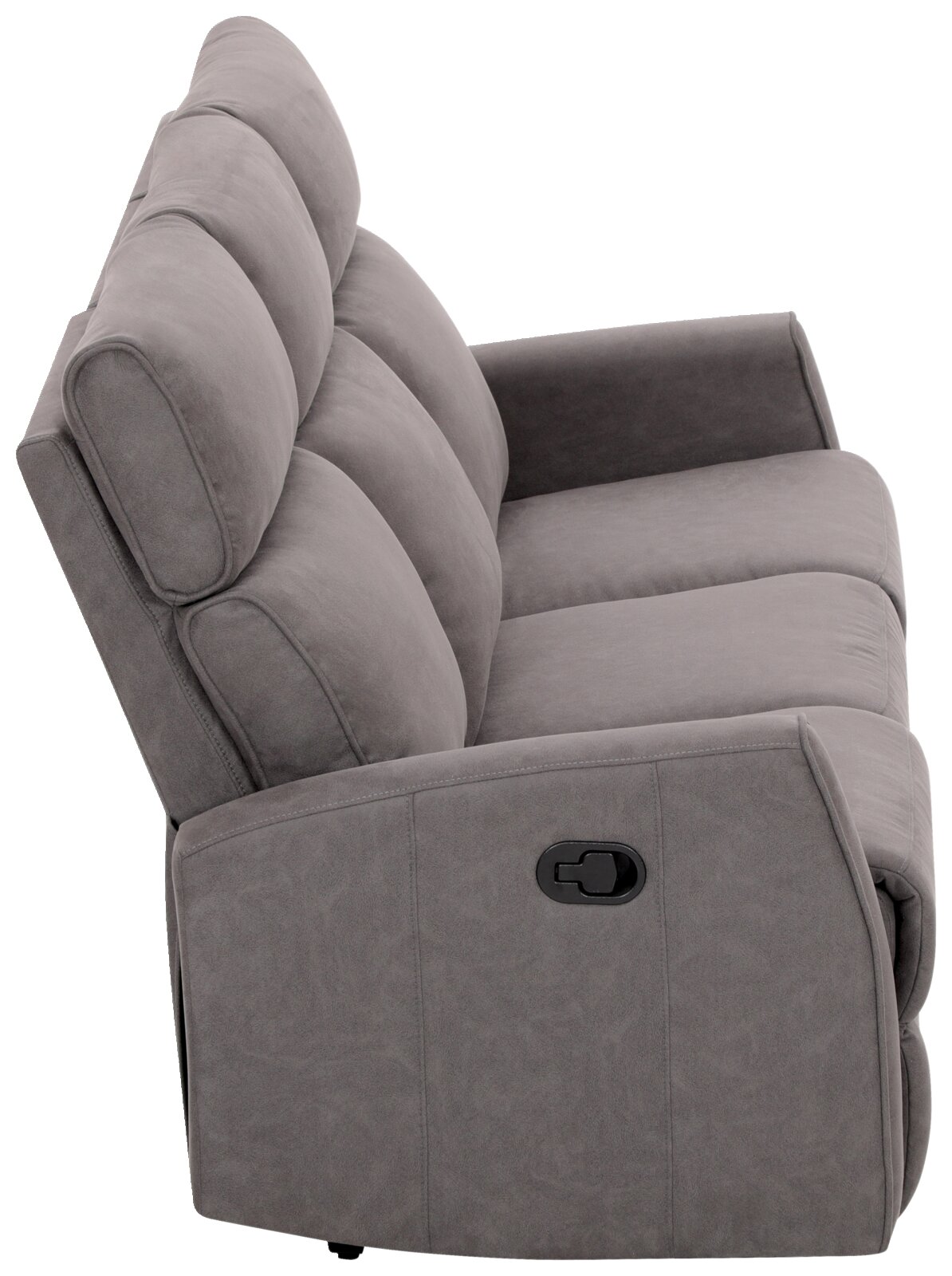 Graues 3-Sitzer-Sofa XORA Polster LIAN, Seitenansicht mit verstellbarer Rückenlehne.