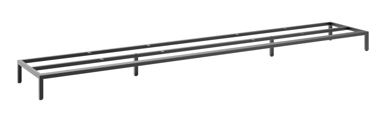 Metalluntergestell in seitlicher Perspektive, rechteckige Form mit mehreren Querstreben, geeignet für Möbelkonstruktionen.