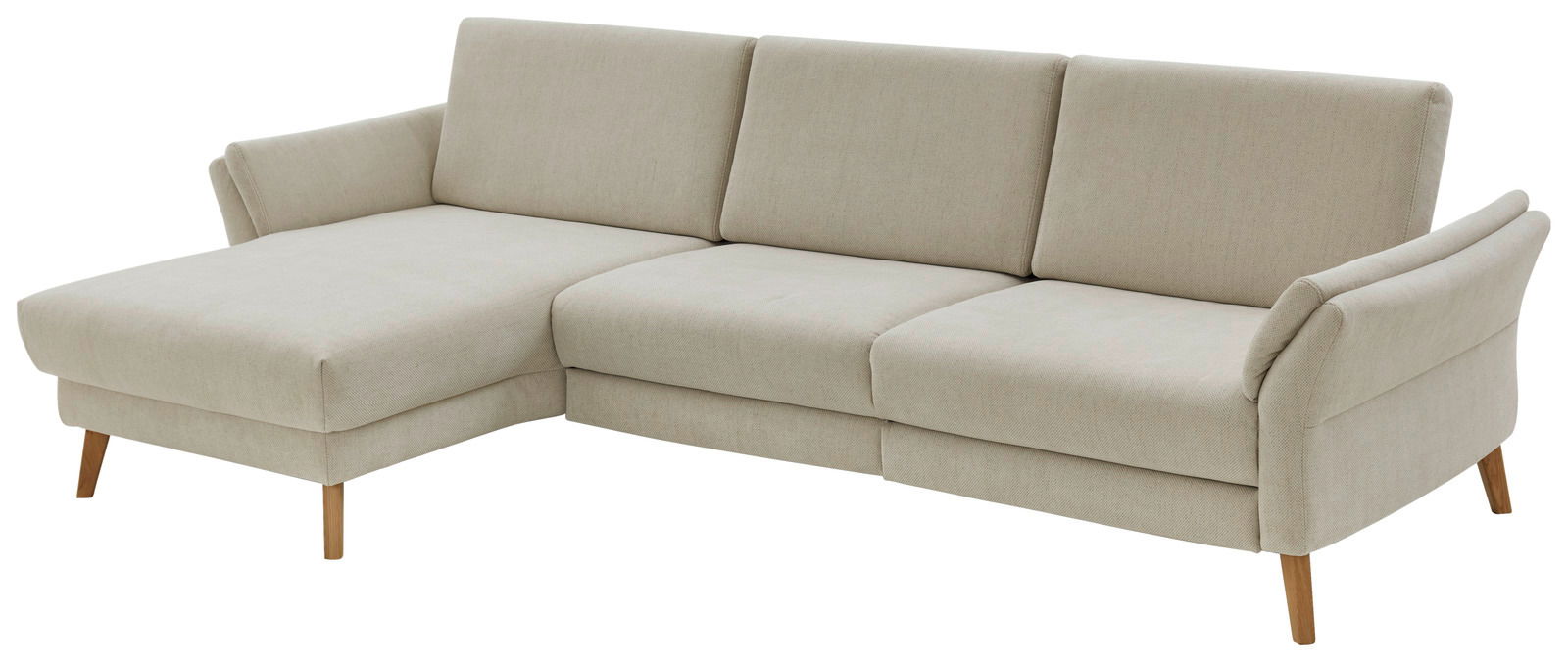 Beige Longchairkombination Valnatura LIGNUM mit Holzfüßen, seitliche Perspektive