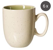 Becherset 6erSet in hellgrün, seitliche Ansicht einer Tasse mit gesprenkeltem Design und Henkel