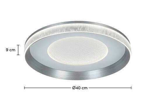 LED-Deckenleuchte mit einem Durchmesser von 40 cm und einer Höhe von 9 cm, seitliche Perspektive