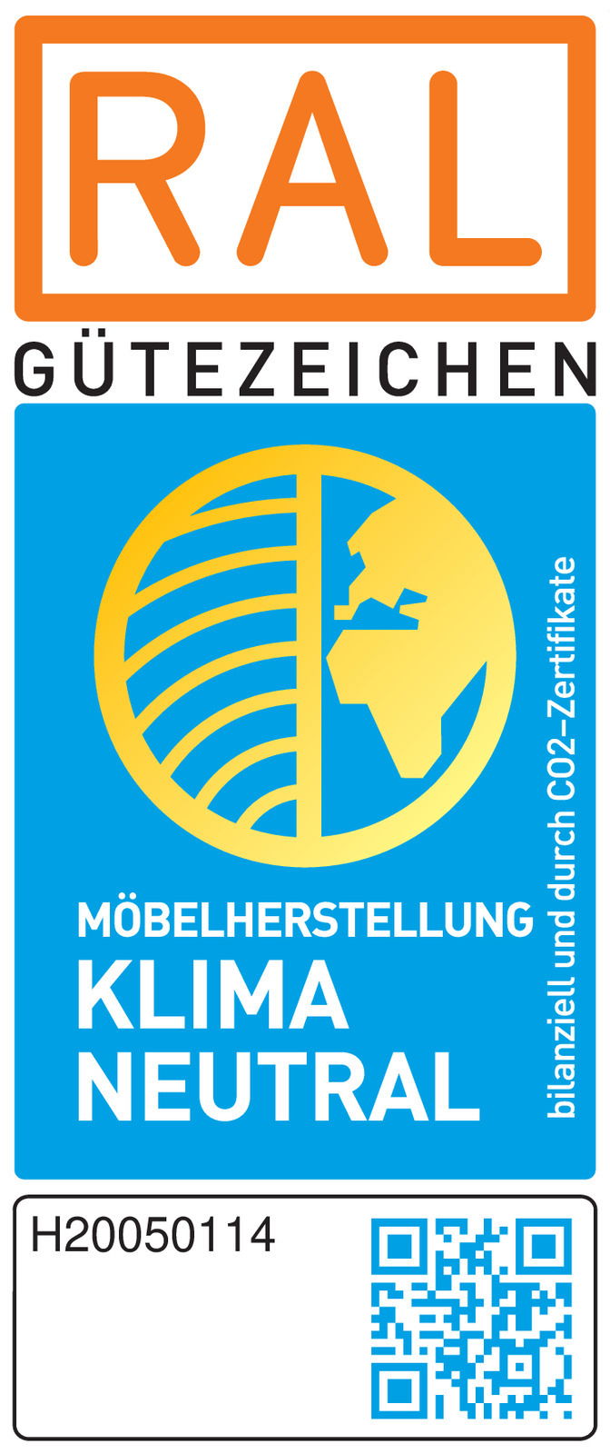 RAL Gütezeichen für klimaneutrale Möbelherstellung, Vorderansicht