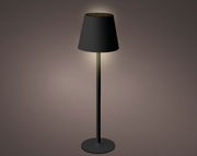 Schwarze Solar Tischleuchte mit zylindrischem Lampenschirm, seitliche Perspektive