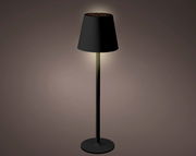 Schwarze Solar Tischleuchte mit zylindrischem Lampenschirm, seitliche Perspektive