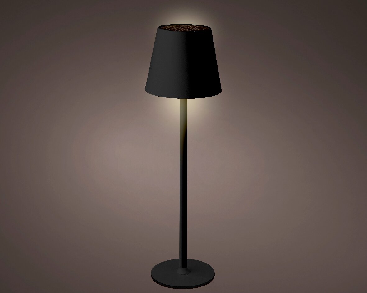 Lumineo Solar Tischleuchte Schwarze Solar Tischleuchte mit zylindrischem Lampenschirm, seitliche Perspektive