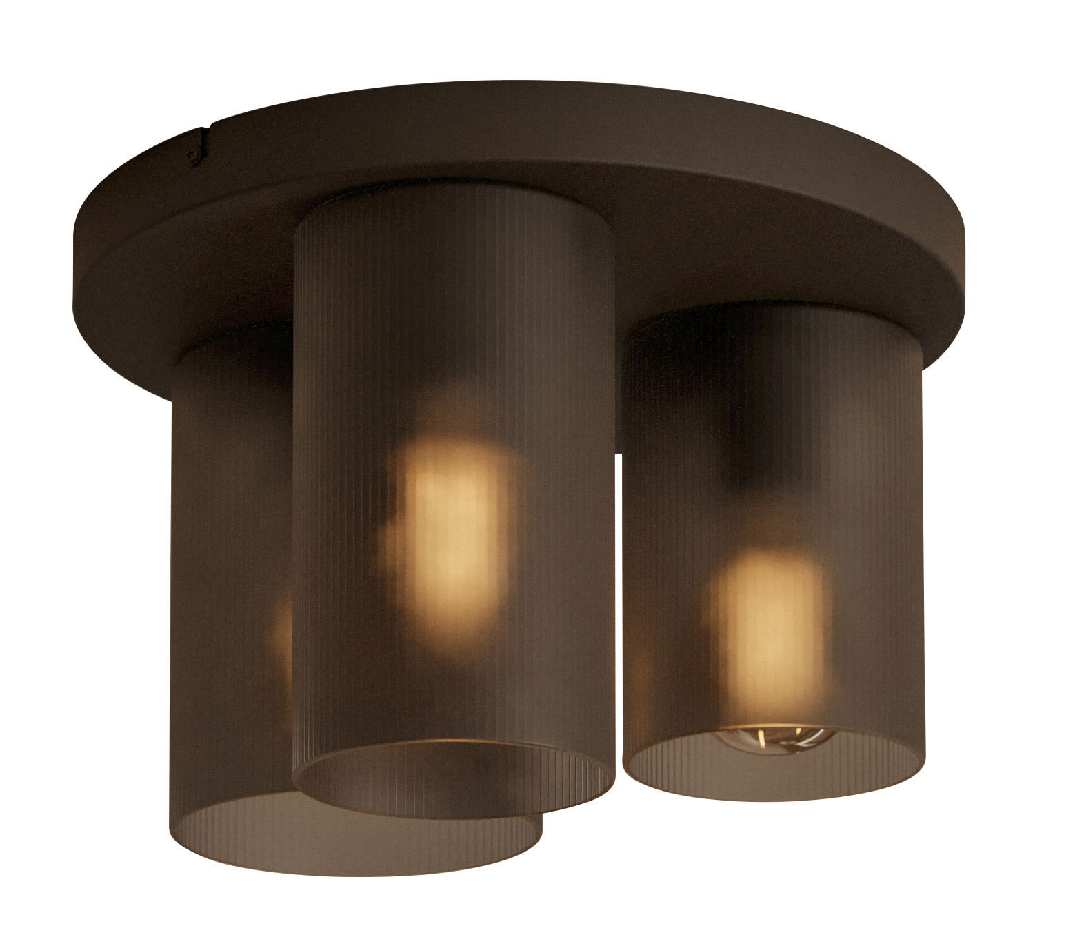 Eglo Leuchten Deckenleuchte COLOMERA Moderne Deckenleuchte mit drei zylindrischen Lampenschirmen aus dunklem Glas, seitliche Perspektive.