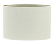 Ovaler, gerader Lampenschirm in cremefarbener Textiloptik, frontal fotografiert.