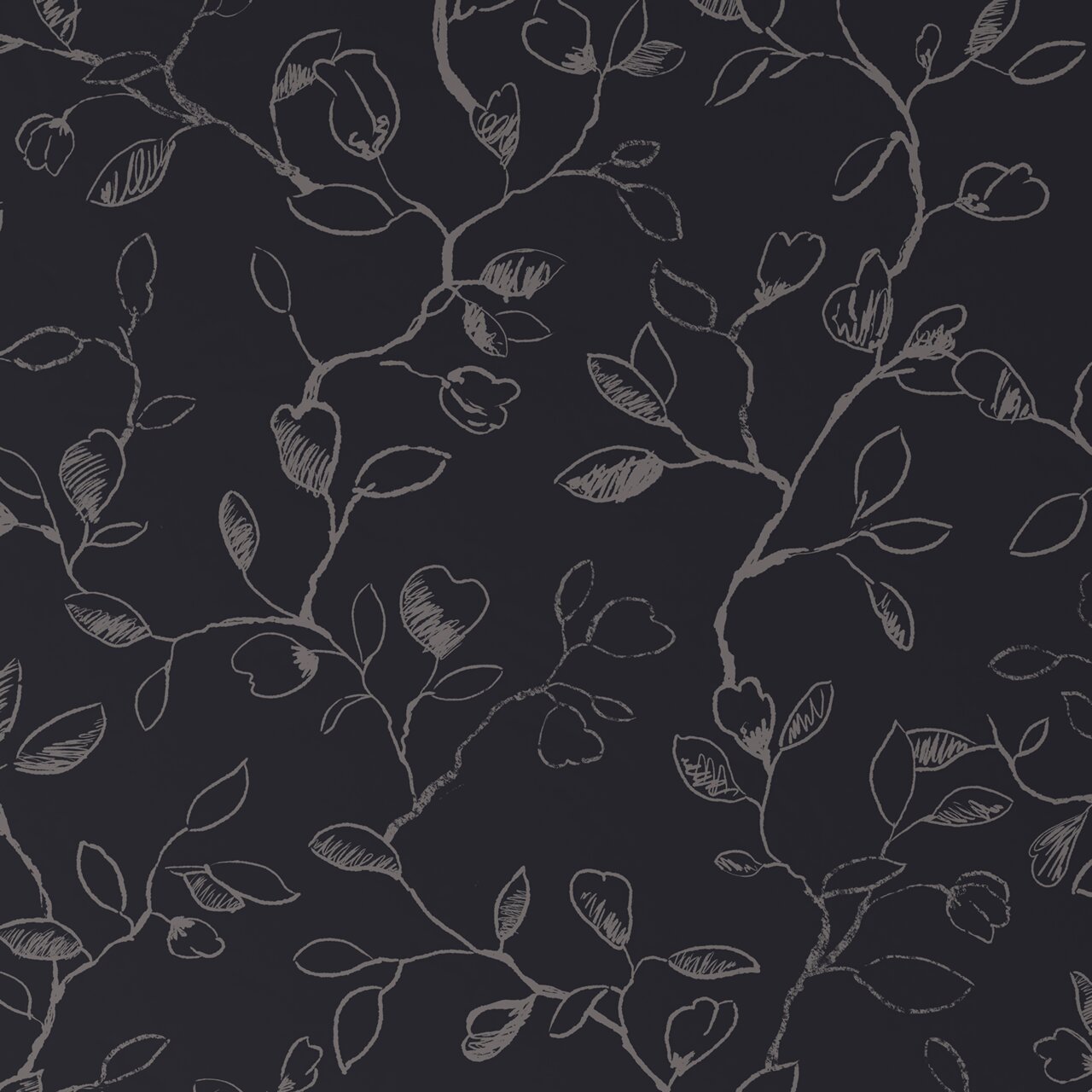 Dunkelblaue Bettwäsche mit floralem Muster aus stilisierten Zweigen und Blättern, Draufsicht