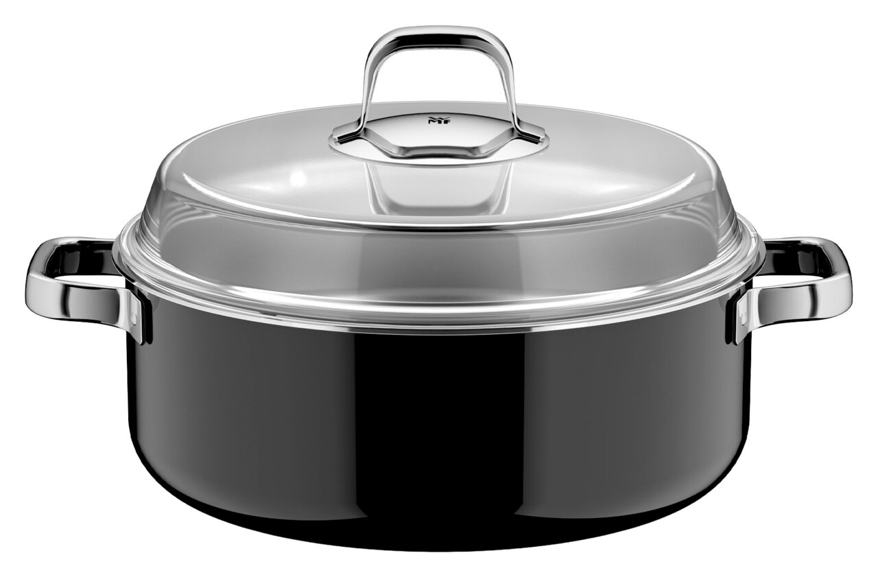 WMF Schmortopf Ø 28cm FUSIONTEC MINERAL PRO Schwarzer Schmortopf mit Edelstahlgriff und Deckel, Frontalansicht