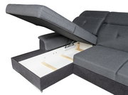 Graue Rundecke mit geöffneter Stauraumfunktion, seitliche Perspektive