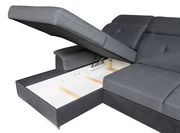 Graue Rundecke mit geöffneter Stauraumfunktion, seitliche Perspektive