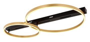 Moderne Deckenleuchte mit zwei goldenen, leuchtenden Ringen aus seitlicher Perspektive
