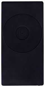 Schwarze Funkfernbedienung mit zentralem Ein-/Ausschaltknopf, Draufsicht