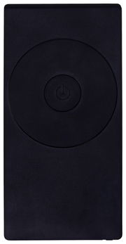 Schwarze Funkfernbedienung mit zentralem Ein-/Ausschaltknopf, Draufsicht