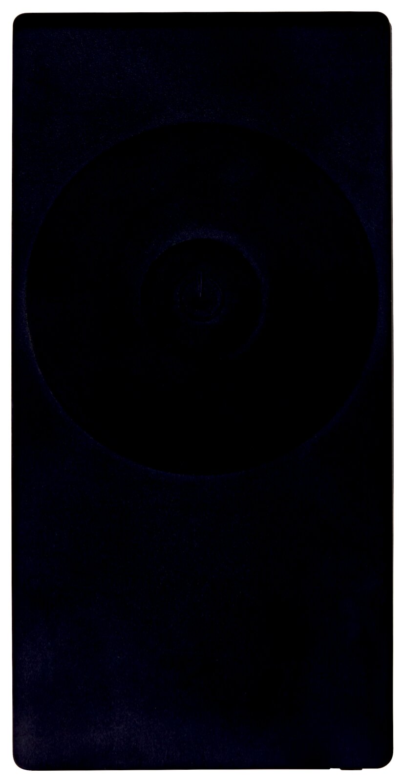 Schwarze Funkfernbedienung mit zentralem Ein-/Ausschaltknopf, Draufsicht